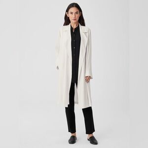 Eileen Fisher Silk Georgette Crepe Trench Coat in Bone
